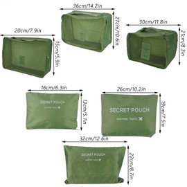 6-Piece Packing Cubes, Travel Storage Bags, Suitcase Organiser for Holidays and Travel, Clothes Bags, Luggage Suitcase Packing Organiser, Cable Storage Bag (Green)