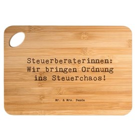 Mr. & Mrs. Panda Bambus - Schneidebrett Spruch Steuerberaterinnen: Wir bringen Ordnung ins Steuerchaos! - Geschenk, Holzschneidebrett, Persönlich,
