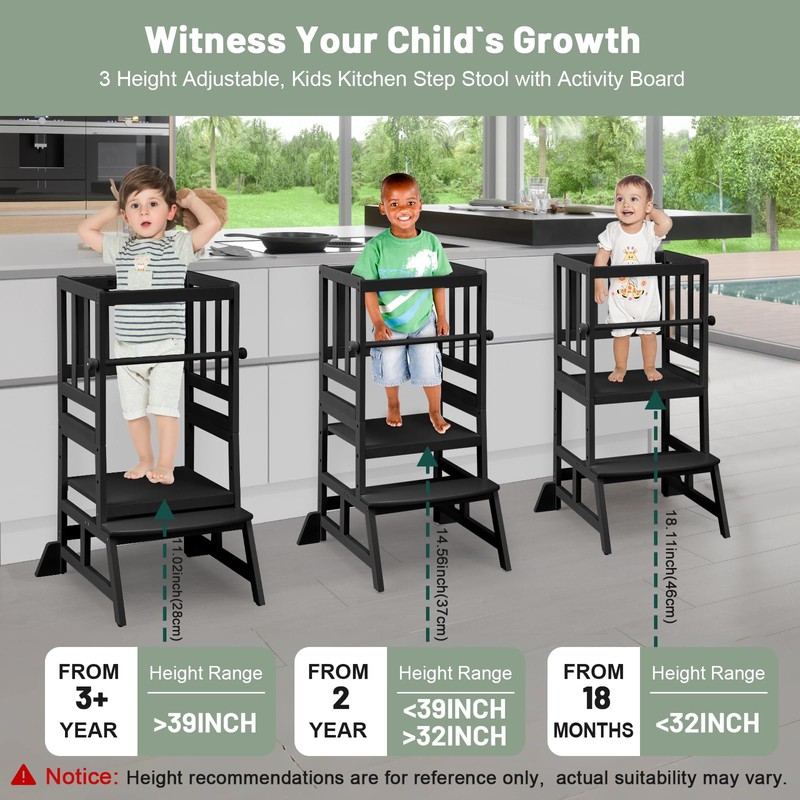 COSYLAND Toddler Standing Tower - Adjustable Height Toddler Kitchen Stool