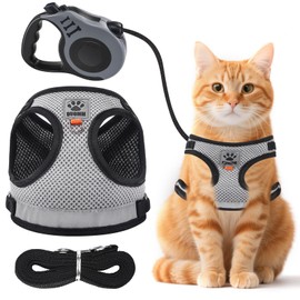 Mexgcom Cat Harness with Lead, Escape Proof, Soft Harness for Cat Chest Harness, Cat Dogs with 5 m / 16.4 Feet Cat Lead, Adjustable Cat Vest (M)