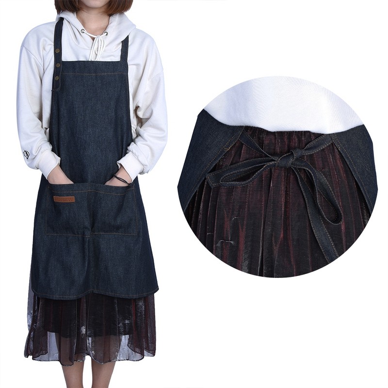 Denim Apron Baker Kitchen Restaurant Coffee Work Uniform with Front