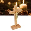 Crucifix Table Cross Hand Crafted Light Brown Durable Beech Metal