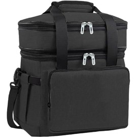 Double Deck Insulated Lunch Box, 18L Expandable Large Lunch Bag Leakproof Cooler Bag for Work/Picnic/Outdoor, Black