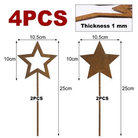 BOFUNX 4 pieces rusty star garden stake, rust stake, Christmas decoration, garden decoration, made of metal, rust decoration for Christmas, garden, patio, balcony