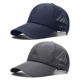 TAGVO Baseball Cap Men Women Pack of 2 Quick Drying UV Protection Baseball Cap Summer Breathable Lightweight Sports Running Cap Baseball Cap Golf Cap Sun Hat for Travel Outdoor, Dark Grey & Navy Blue