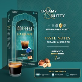 Coffeeza Espresso Coffee Pods, Hazelnut, Compatible with Nespresso Original Line Espresso Machines, Medium Roast, Intensity – 7, Arabica Aluminium Coffee Capsules, 3 Pack - 30 Single Serve Pods