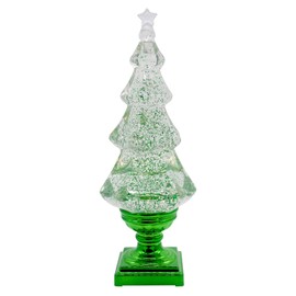 Eldnacele Musical 14" Light-up Christmas Tree Snow Globe Water Glittering Tree Clear Acrylic with USB Line and 6 Hours Timer for Home Decoration