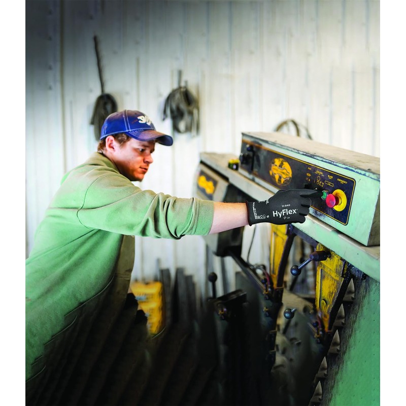 Ansell HyFlex 11-840 Professional Work Gloves, Abrasion Resistant Nitrile Coating