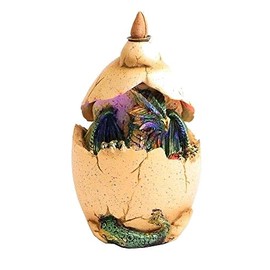Baby Dragon Hatchling Backflow Cone Incense Burner Light Up Egg 6" H