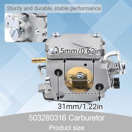 Qiuwanzia Carburetor for Husqvarna 61 66 266 268 272 272XP 281 288 288EPA 181 281XP 288XP Chainsaw 503 28 03-16 for Tillotson HS-254B HS-260A HS-260S Gasoline Chain saw with Spark Plug