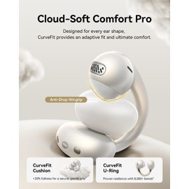 Baseus Bowie MC1 Pro Open Ear Clip-On Headphones, Hi-Res LDAC & HiFi4 Acoustic Sound, 5g Ultra-Lightweight Comfort, SuperBass 2.0, DNN 4-Mic AI Clear Calls, IP67 Waterproof, Bluetooth 6.0 (White)