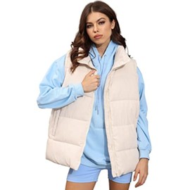 Xiaoxuemeng Womens Puffer Vest Collared Sleeveless Zip Up Padded Gilet Jacket Outwear (Apricot-S)