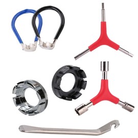 TJHypente 7Pcs Bike Spoke Wrench Set, Portable Bicycle Wheel Spoke Truing Tool Kit Includes 8 Way Bike Rim Repair Tool, Spoke Key with Rubber Handle, Tire Lever, Y-Type Hex Wrench and Socket Wrench