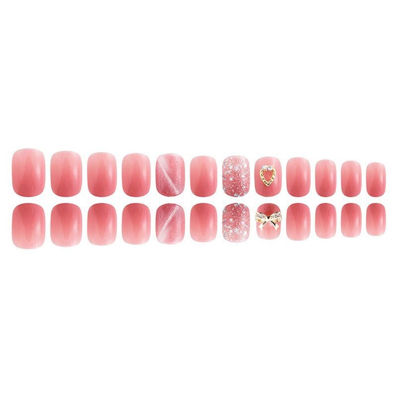 24 Pcs Nail Tips, 3D Butterfly Decoration, Churunto Pink Yukidaruma