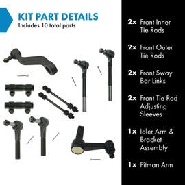 TRQ Front Steering & Suspension Kit Idler Arm & Bracket Assembly Pitman Arm Sway Bar Stabilizer Link Tie Rod Tie Rod Adjusting Sleeve Compatible with 1994-1999 Dodge Ram 1500