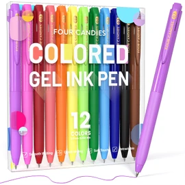 Four Candies Pastel Colored Gel Ballpoint Pens, 0.7mm, Gel Ink Ballpoint Pens, Set of 12