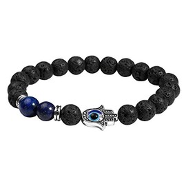 MILAKOO 7 Chakra Lava Stone Bracelet Stretch Beads Evil Eye Healing Boho Jewelry for Women Gifts