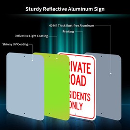 Large Private Road Residents Only Sign, 18"x 12" .040 Aluminum Reflective Sign Rust Free Aluminum-UV Protected and Weatherproof