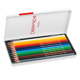Caran d'Ache Fancolor 12 Water Soluble Colour Pencils Artist Sketching Tin Set