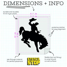 Stencil Stop Cowboy on Bucking Bronco Stencil - Reusable for DIY Projects, Painting, Drawing, Crafts - 14 Mil Mylar Plastic (7.69 x 9 inches)