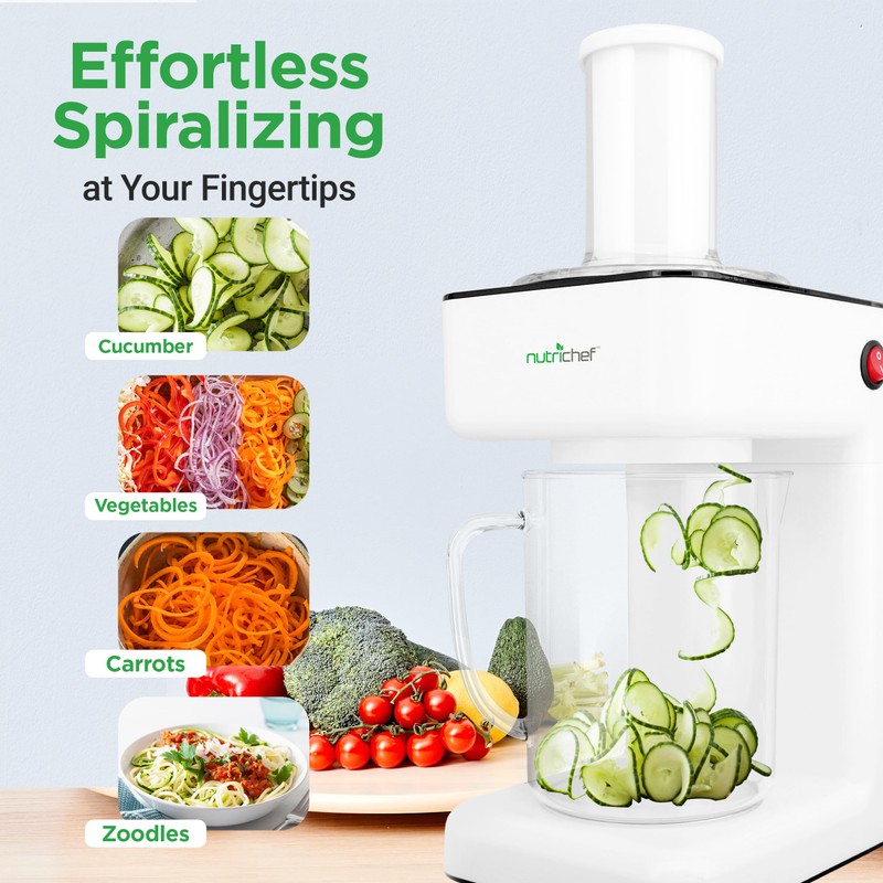 NutriChef 3-in-1 Electric Vegetable Chopper, Spiralizer, and Salad Maker -