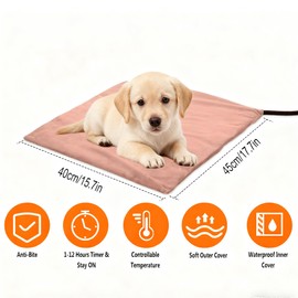 Annchwool Pet Heating Pad for Puppy Cat Dog-17.7 x 15.7in-6 Adjustable Temperature & 5 Timer-Waterproof Cat Dog Heating Pad with Chew-Resistant Cord-Heated Pad for Indoor Pets,Older,Pain Relief(Brown)