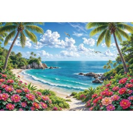 Summer Hawaiian Beach Backdrop Tropical Backdrop 10x8ft