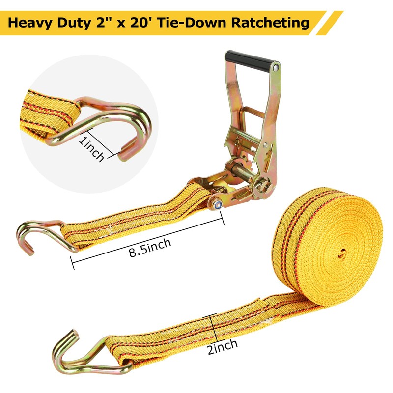 4Pack Heavy Duty Ratchet Straps, 2Inch 20Ft Tie Down Straps