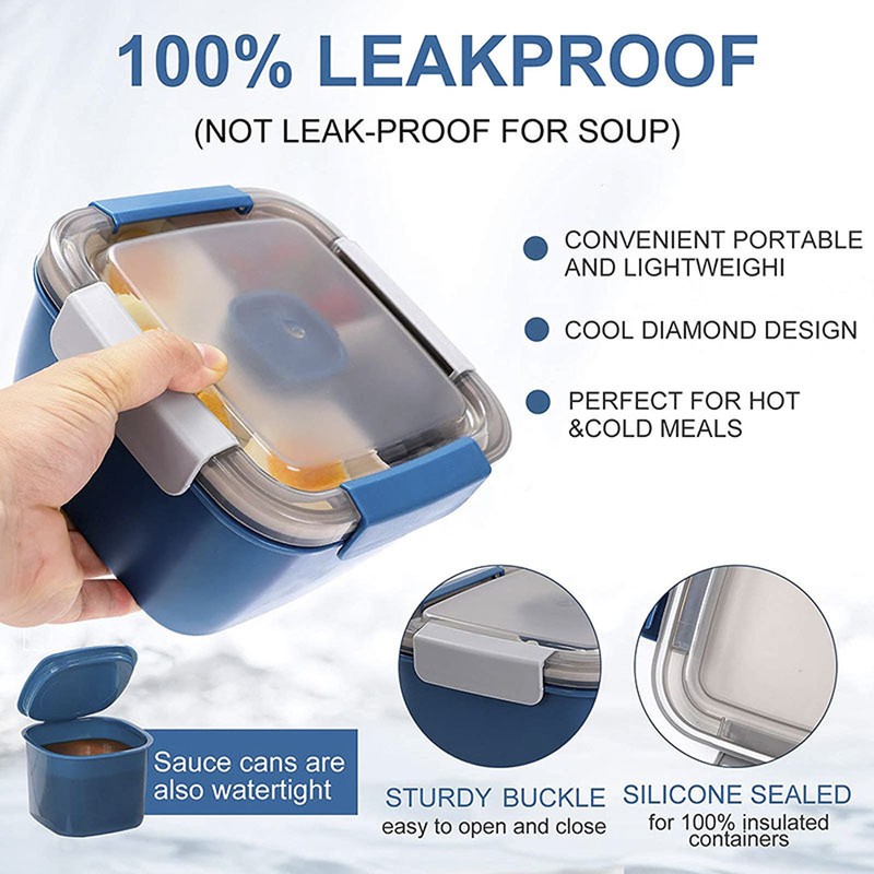 1500mL Bento Box Portable Lunch Box with 4 Compartments, Leak