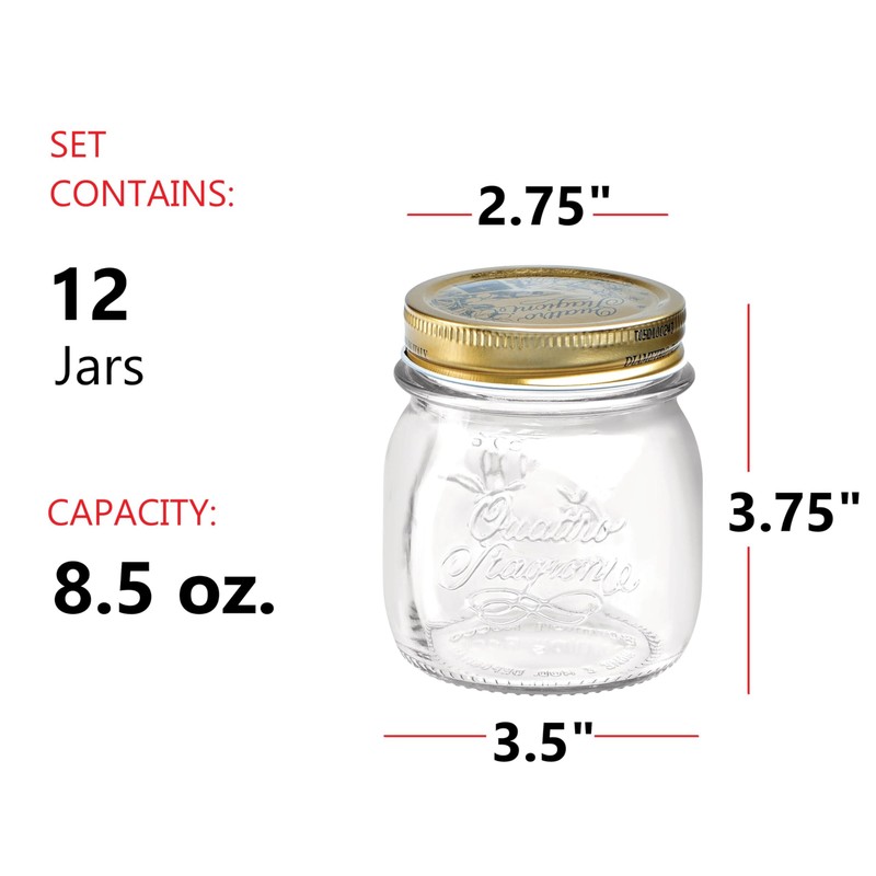 Bormioli Rocco Quattro Stagioni Small Glass Mason Jars 8.5 Ounce