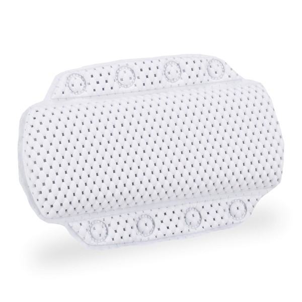 Relaxdays 1 x Bath Pillow Bath Pillow with Suction Cups Spa Bath Pillow for Head & Neck 19.5 x 30.5 x 3.5 cm White