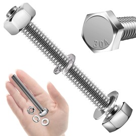 Mywish (5 Sets) 3/8-16x3 Hex Head Nuts and Bolts with Flat & Lock Washers, 304 Stainless Steel Bolts and Nuts Kit 18-8, Fully Threaded, 3/8 Bolt, 3/8