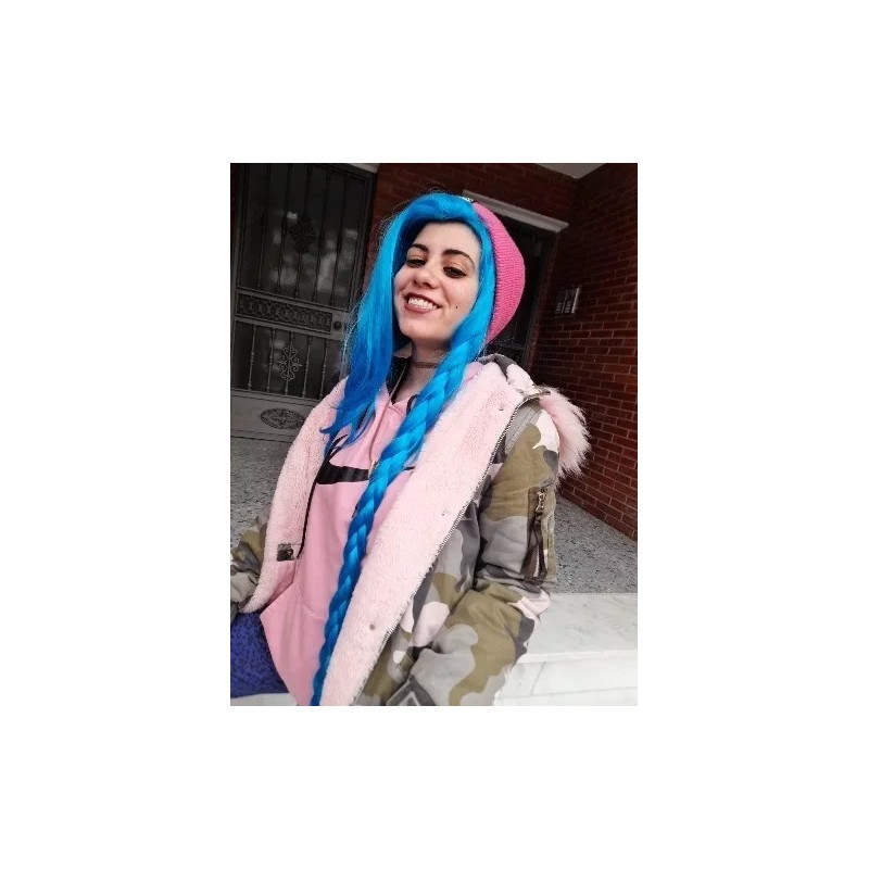 Jextech Peluca Jinx Doble Trenza 100cm League Of Legends Cosplay