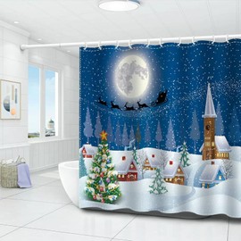 FOYOUHA Christmas Shower Curtain, Fabric Shower Curtains, Xmas Tree Bathroom Shower Curtain Set, Winter Holiday Shower Curtain, Home Bathroom Decor, 72"x72"(White)