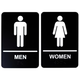 Iconikal ADA Compliant Set of 2 Men's and Women's Bathroom Signs with Braille Lettering, 1 of Each