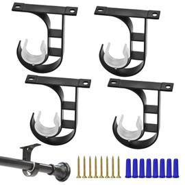 Ceiling Curtain Rod Bracket Heavy Duty Ceiling Mount Curtain Rod Ceiling Curtain Rods Hooks Hangers Curtain Rod Holders Fitting for 1 to 1.2 Inch Drapery Rods, 4 Pack