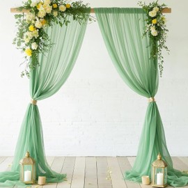FANPROMS Sage Green Sheer Backdrop Curtains 5x10ft 2 Panels Chiffon Fabric Wedding Drapes Tulle Backdrop Curtains for Parties Sheer Cloth Drapes for Backdrop Ceiling Backdrop for Reception Decorations