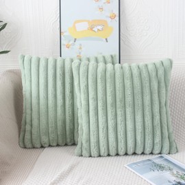 NIULAA Sage Green Cushion Cover, 50 x 50 cm, Set of 2, Fluffy Plush Decorative Cushion Covers, Soft Striped Fur Cushion Cover, Luxury Sofa Cushion Covers, Decorative Cushion Covers, Living Room, Sofa