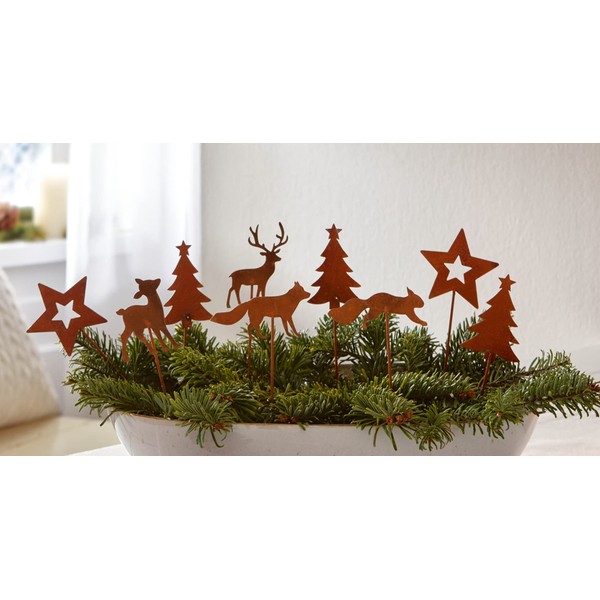 Dekoleidenschaft 9 Decorative Stakes Winter Forest Metal in Rust Look,