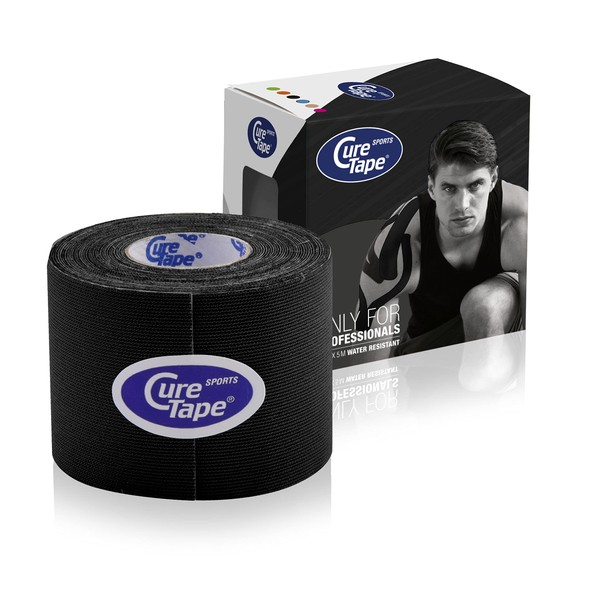 CureTape® Sports Kinesiology Tape Black | 30% Stronger Adhesion | K-Tape for Extreme Conditions | Quick Dry Viscose | Waterproof Muscle Tape | for Increased Athletic Performance & Faster Recovery