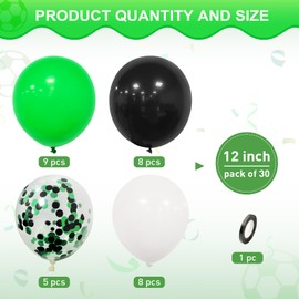 Green Black Balloons, Ousuga 30 pcs 12 Inch Matte Black White Green Confetti Latex Balloons Set for Boys Men Kids Birthday Baby Shower Football Soccer Wedding Sports Video Game Theme Party Decorations
