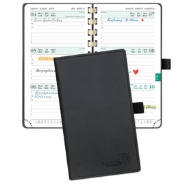 POPRUN Pocket Calendar 2025 2026 Small 16.5 x 9 cm (Aug.2025-Dec.2026) - Calendar 2025 2026 Small Ring Binder with Soft Cover - Diary Planner 1 Week 2 Pages with Card Slot - Black