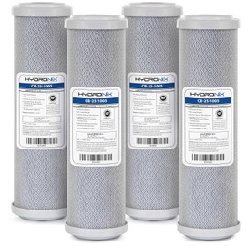 Hydronix CB‑25‑1005 Whole House Coconut Carbon Block Water Filter – 5-Micron Replacement Cartridge for RO & Drinking Water Systems | Standard 2.5 x 10 Inch Filter Housings (4 Pack)