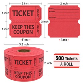 ESSENTIAL 500 Raffle Tickets Double Roll, Raffle Tickets Roll with Name and Phone Number, for Raffle, Events, Classroom, Entry, Class Reward & Door Prize (Red)
