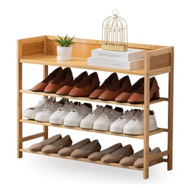 Suwoic Bamboo Shoe Rack Organizer, 4 Tier Shoe Shelf Storage Organizer, for Entryway, Hallway, and Closet (Nature-31.5)