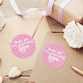 Inkdotpot Pack of 100, Gender Reveal Baby Shower Favors Stickers - Thank You Labels for Baby Shower 2 Inch Polka Dot & Bow, Girl Theme Envelope Seal Stickers