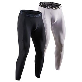 DEVOPS 2 Pack Men's Compression Pants Athletic Leggings (2X-Large, Black/White)