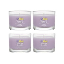 Yankee Candle Signature Votive Mini Candle Jar, Lemon Lavender Scent, Natural Soy Wax Blend Candle with Natural Fiber Wick, 1.3 OZ Glass Jar (Pack of 4)