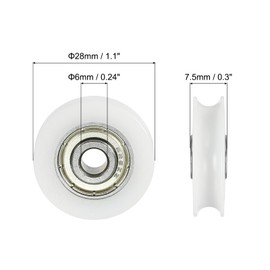 PATIKIL 12pcs Nylon U Groove Bearings 6x28x7.5mm U Shape Groove Double Metal Roller Wheel Shield GCr15 Chrome Steel Ball Bearing for Doors Windows