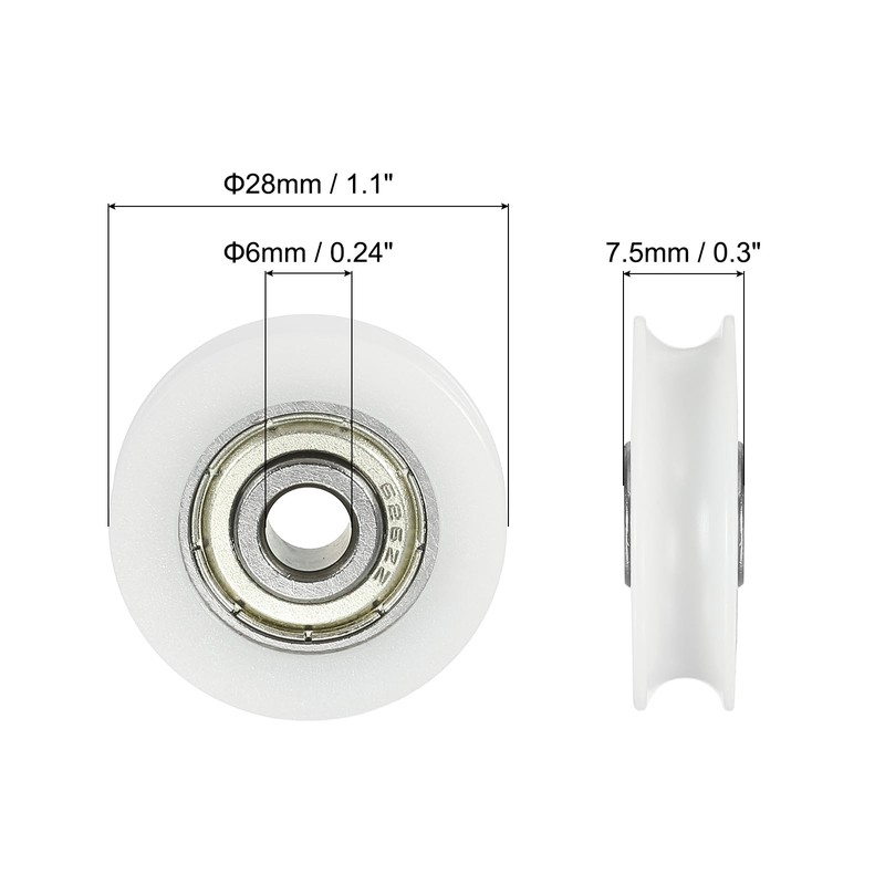 PATIKIL 12pcs Nylon U Groove Bearings 6x28x7.5mm U Shape Groove